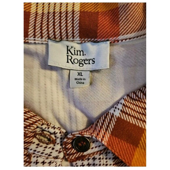 Kim Rogers Tunic Button Up Shirt Women's XL Plaid Long Ruched Sleeves Comfy EUC - Picture 4 of 8